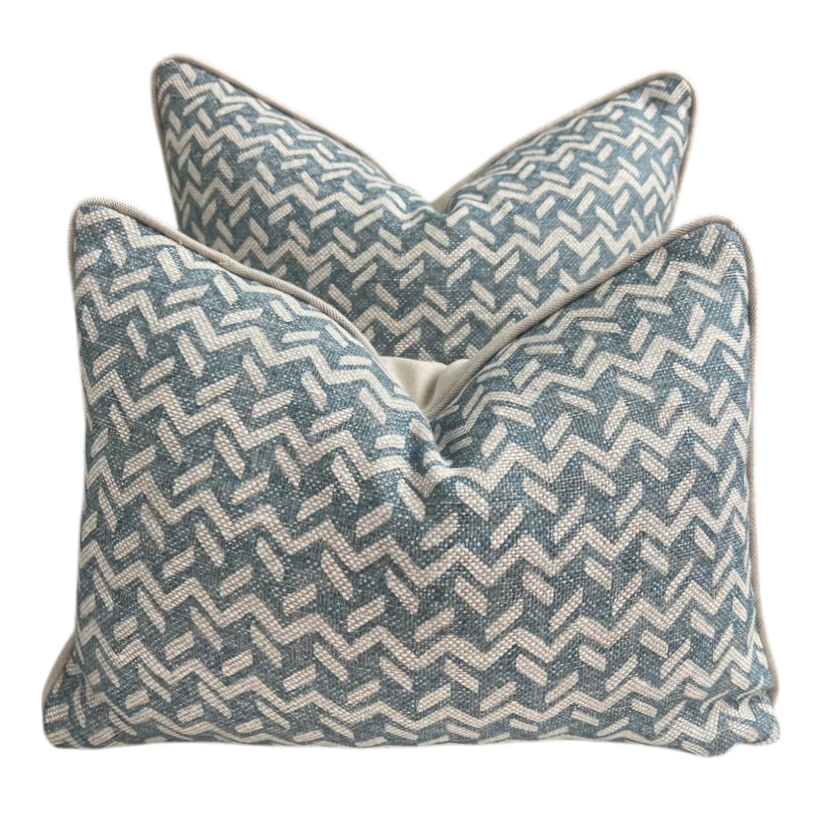 Fermoie Chiltern Luxury Designer Decorative Neutral Blue Linen Cushion Pillow Throw Cover