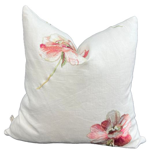 Jane Churchill Embroidered Floral Cream Double Sided Linen Cushion Pillow Throw Cover