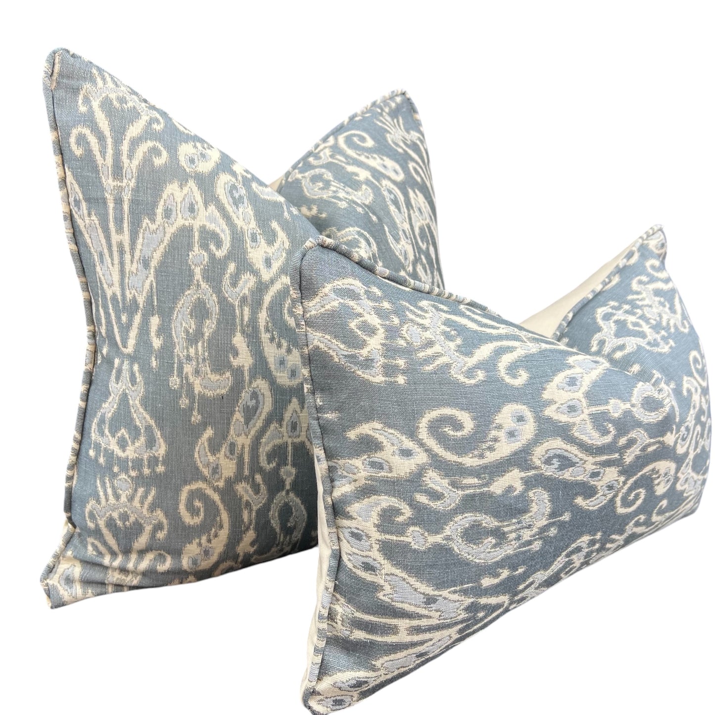 Hodsoll Mckenzie Luxury Designer Whitmore Blue neutral Ikat Cushion Sofa Pillow Cover