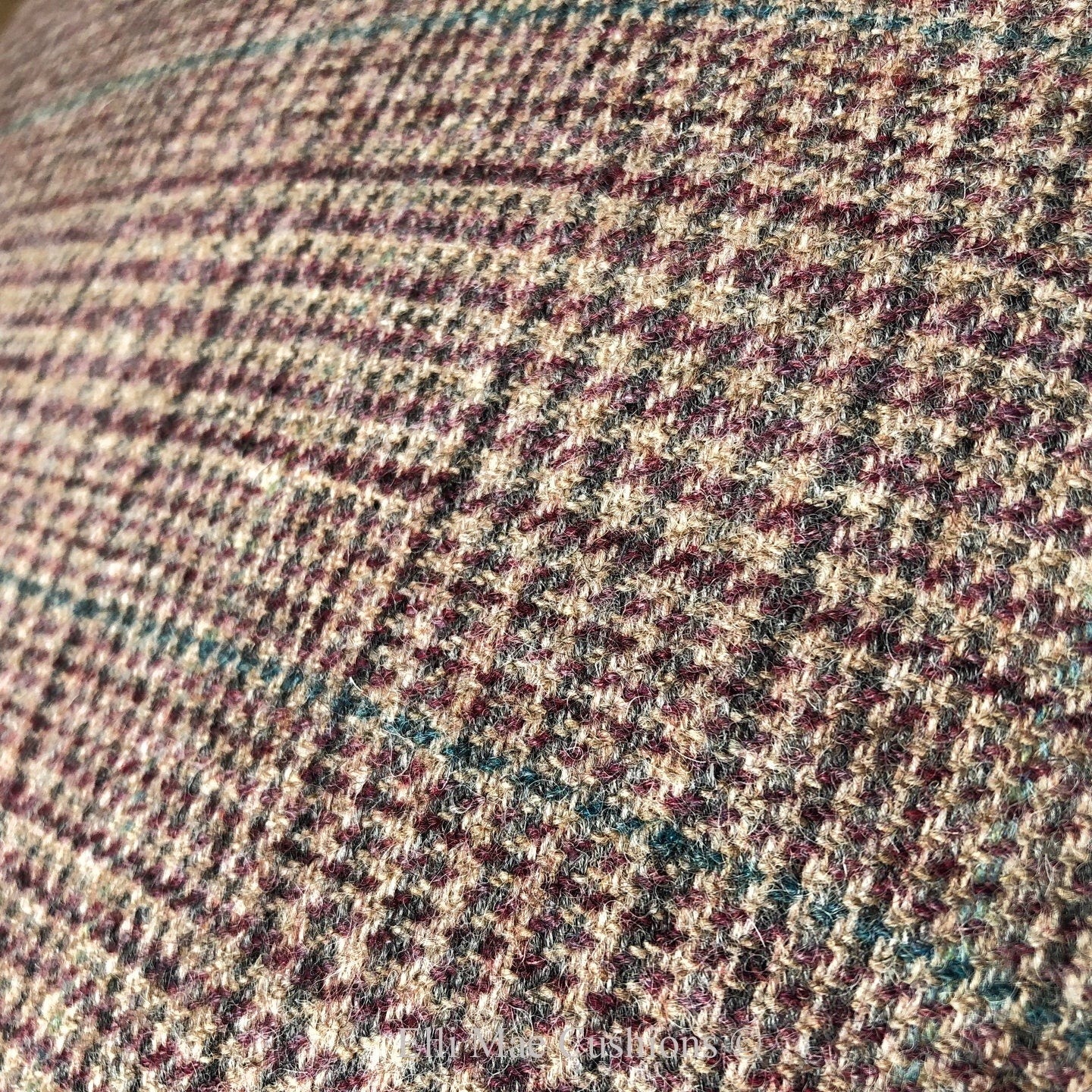 Luxury Designer Checked Mauve Burgundy Wool Cushion Sofa Throw Pillow