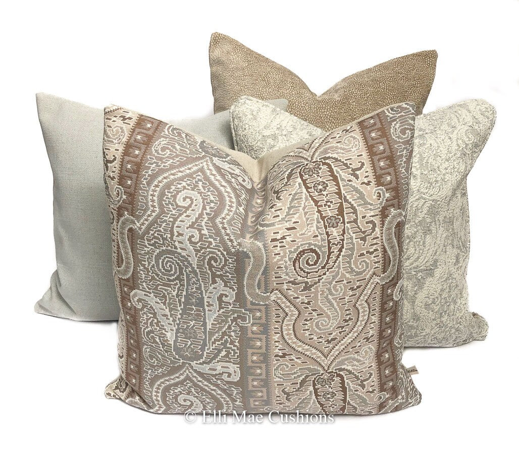Luxury Designer Aztec Fabric Beige Grey Cream Cushion Pillow Cover