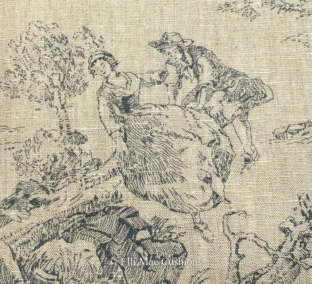 Cabbages and Roses Toile de Poulet Blue Designer Fabric Cushion Pillow Cover