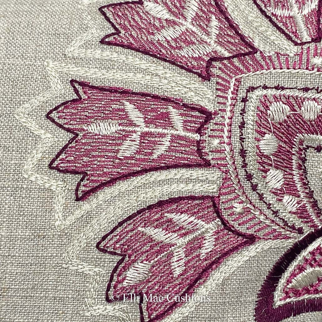 Clarke & Clarke Bukhara Red Pink Floral Embroidered Linen Cushion Pillow Cover