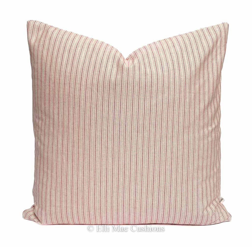 Luxury Designer Pink Beige Cream French Ticking Stripe Cushion Pillow Cover