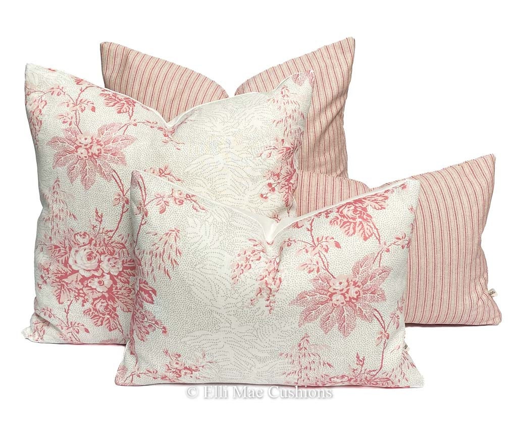 Luxury Designer Pink Beige Cream French Ticking Stripe Cushion Pillow Cover