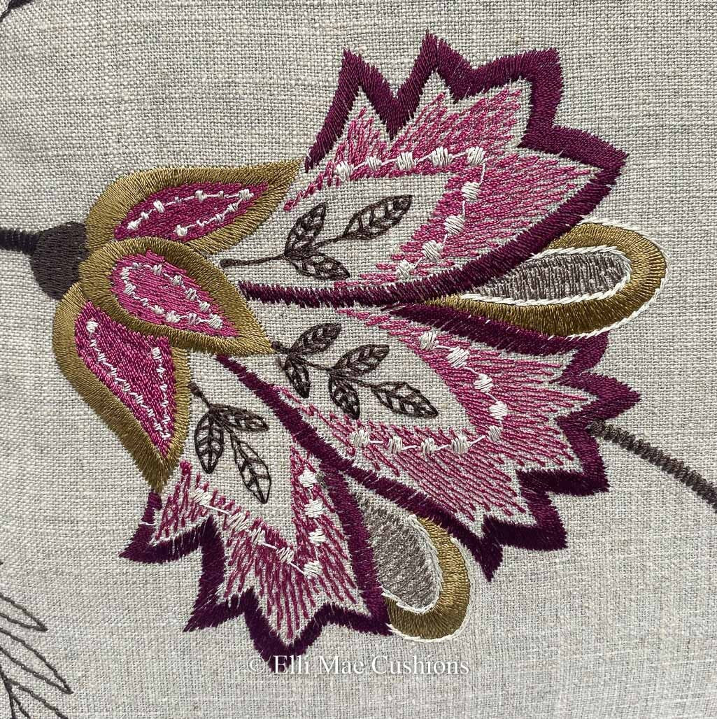 Clarke & Clarke Bukhara Red Pink Floral Embroidered Linen Cushion Pillow Cover