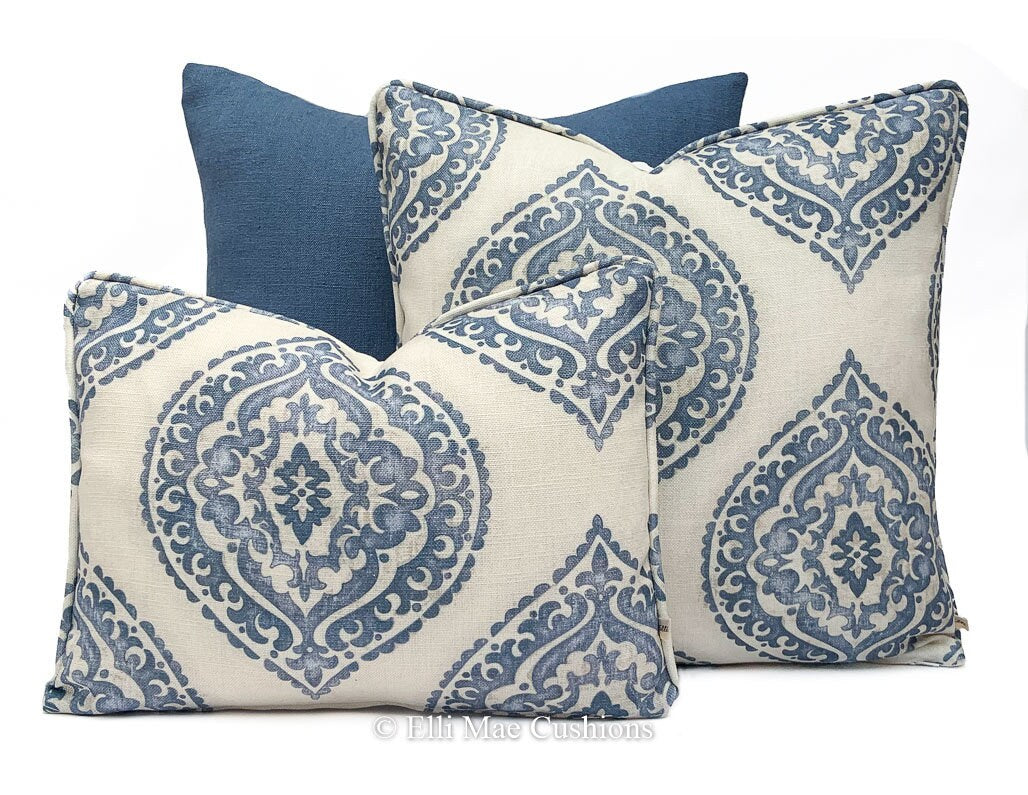 Jane Churchill Blakewater Designer Linen Blue Fabric Sofa Cushion Pillow Cover Throw