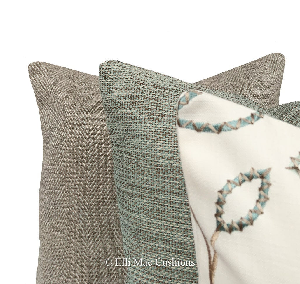 Luxury Designer Blue Green Weave Fabric Cushion Pillow Throw Cover