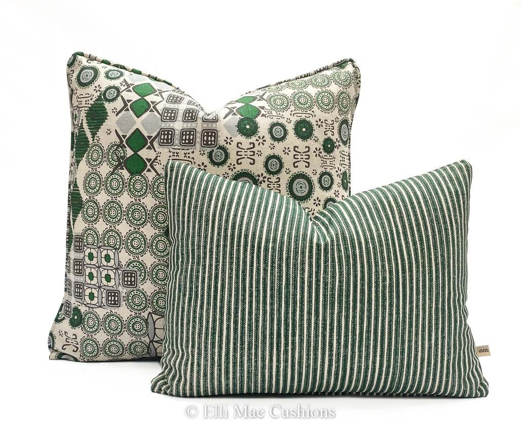 Martyn Lawrence Halcyon Luxury Designer Modern Green Beige Fabric Cushion Pillow Throw Cover