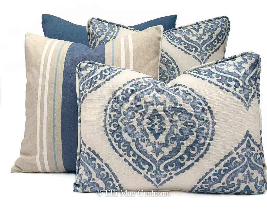 Jane Churchill Blakewater Designer Linen Blue Fabric Sofa Cushion Pillow Cover Throw