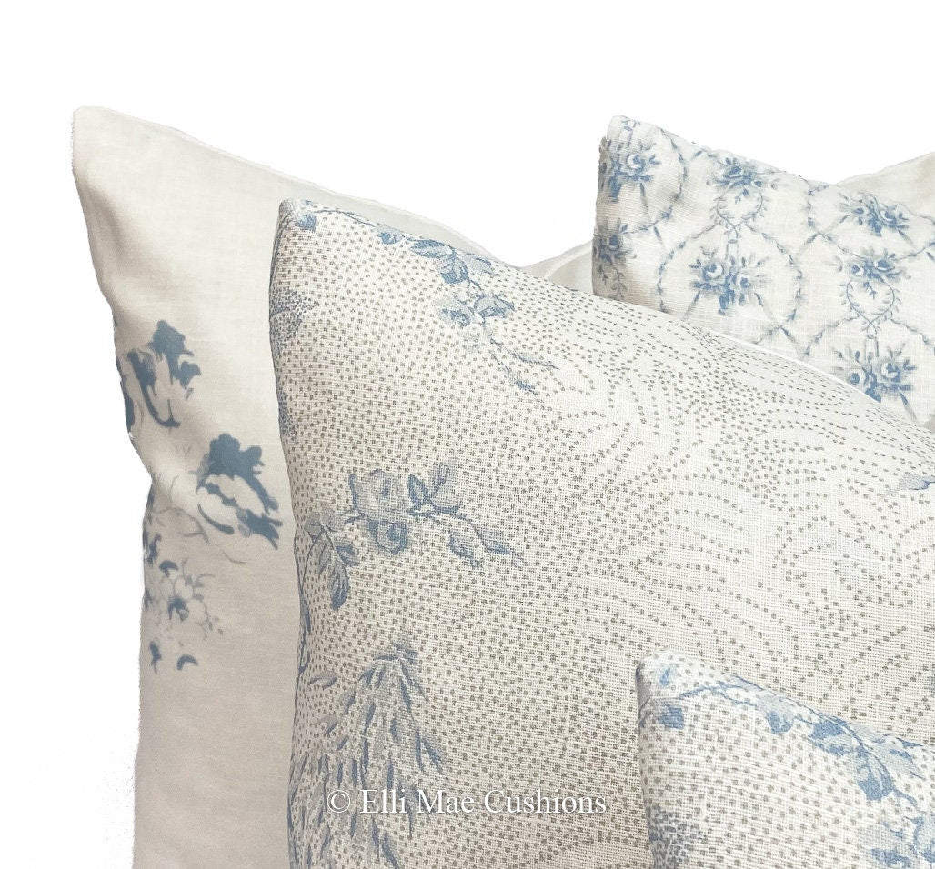 Cabbages and Roses Hatley Blue White Shabby Chic Designer Cushion Pillow Cover