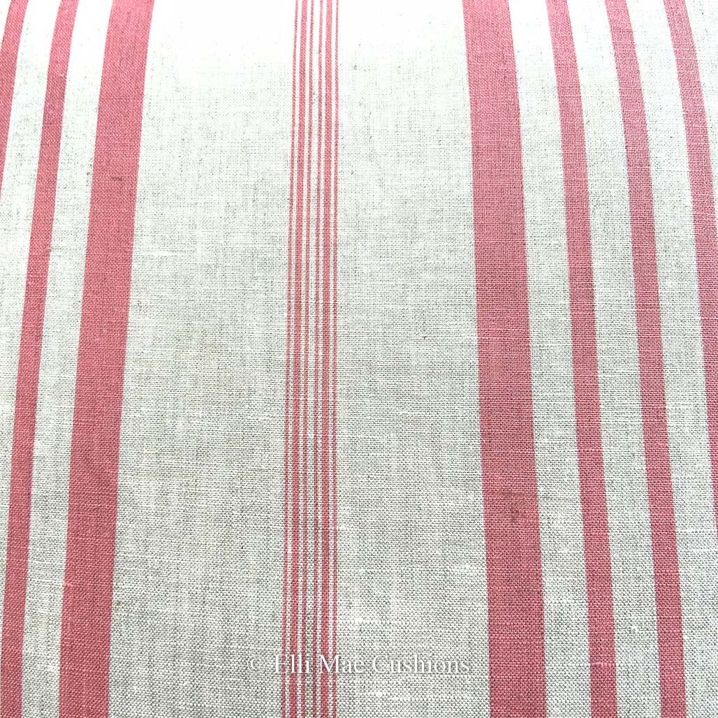Cabbages and Roses Jolly Stripe Raspberry Designer Linen Fabric Cushion Pillow Cover