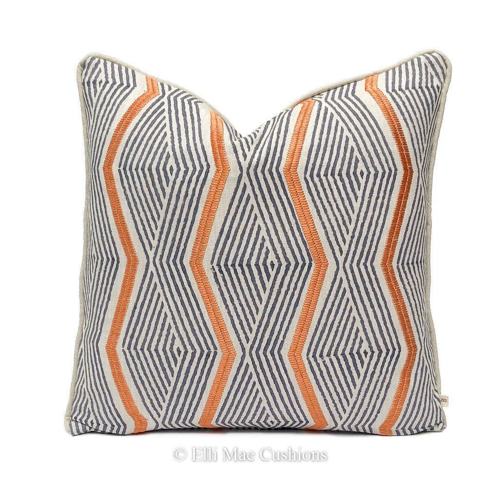Jane Churchill Zhiri Embroidered Zig Zag Blue Orange Contemporary Cushion Cover