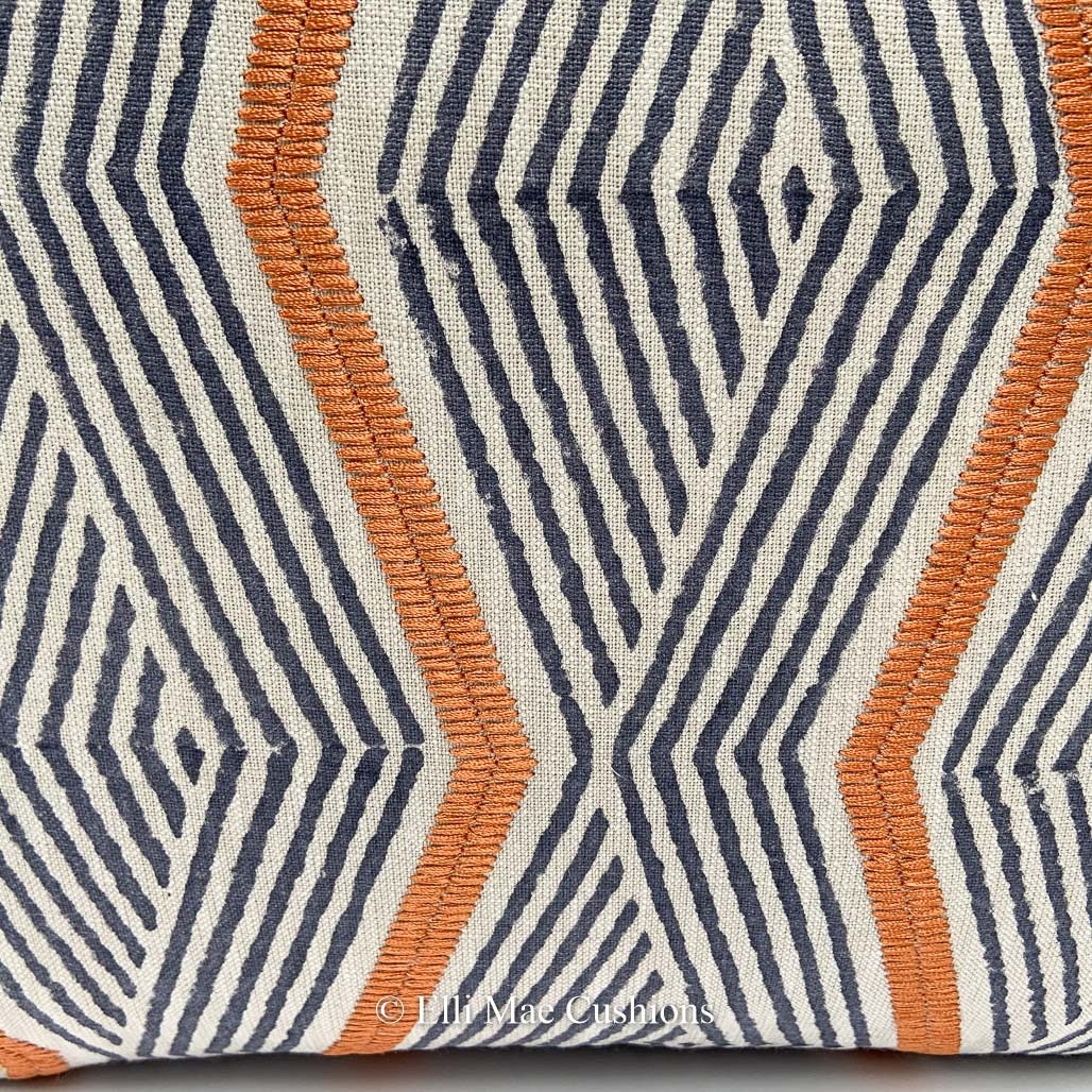 Jane Churchill Zhiri Embroidered Zig Zag Blue Orange Contemporary Cushion Cover