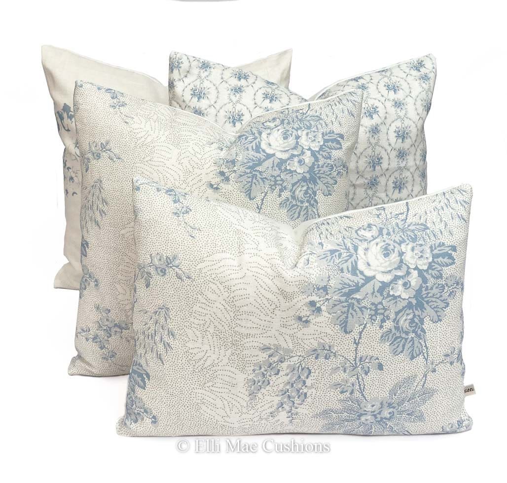 Cabbages and Roses Hatley Blue White Shabby Chic Designer Cushion Pillow Cover