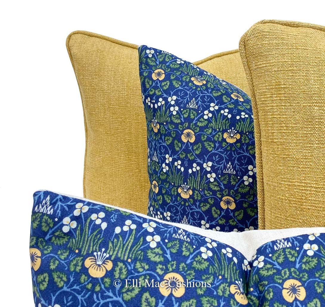 William Morris Luxury Designer Vintage Eye Bright Blue Floral Designer Cushion Cover