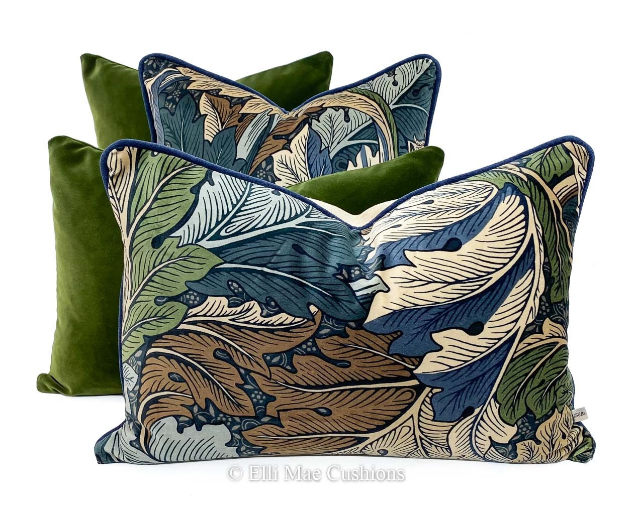 William Morris Luxury Designer Acanthus Velvet Vintage Blue Green Cushion Pillow Cover