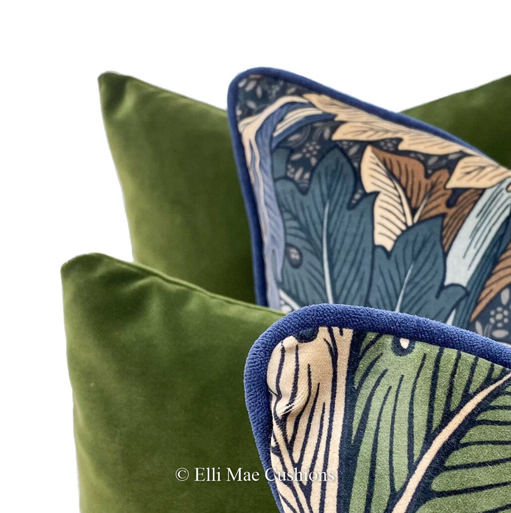 William Morris Luxury Designer Acanthus Velvet Vintage Blue Green Cushion Pillow Cover