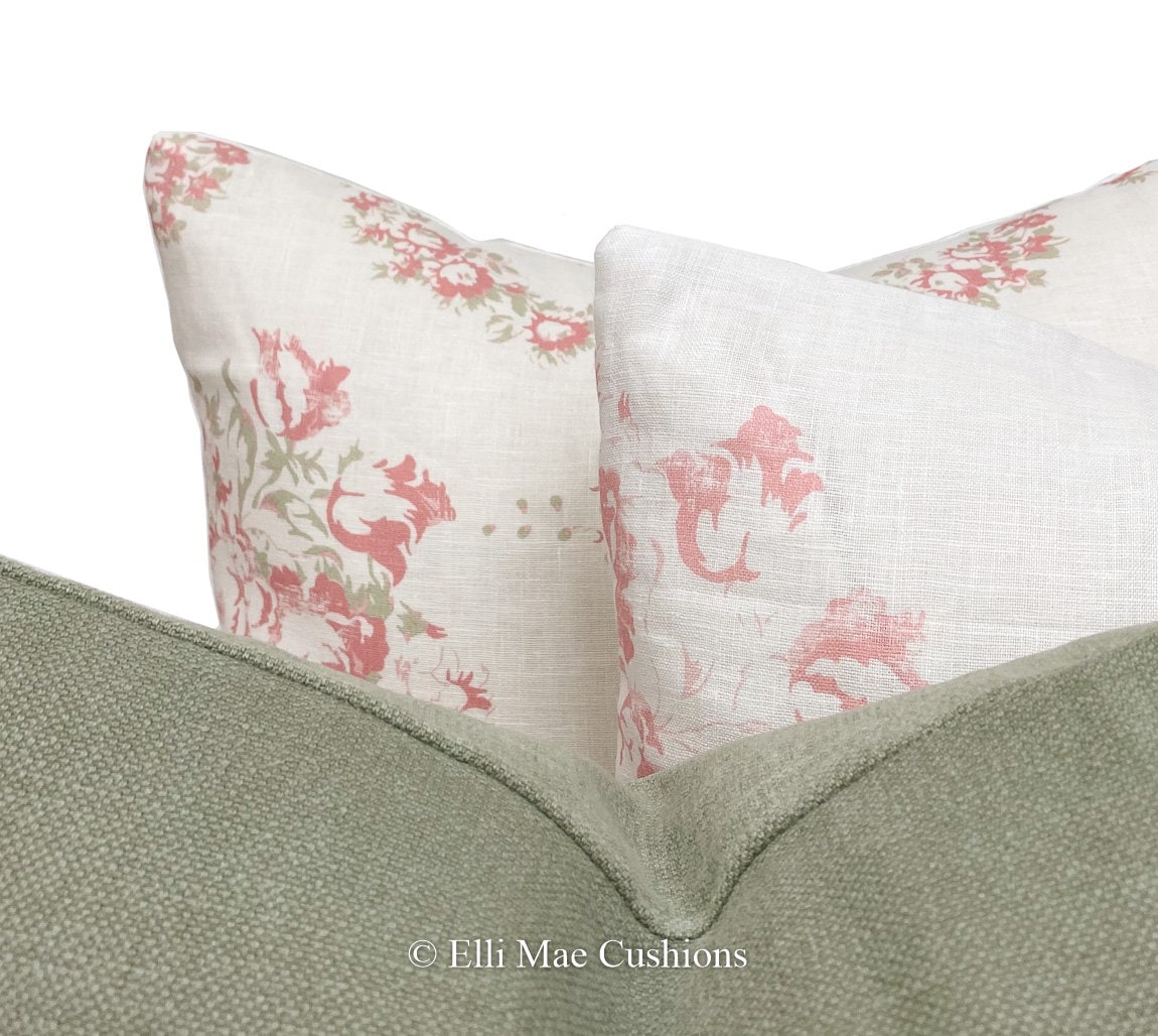 Cabbages and Roses Hatley Pink White Linen Vintage Designer Cushion Pillow Cover