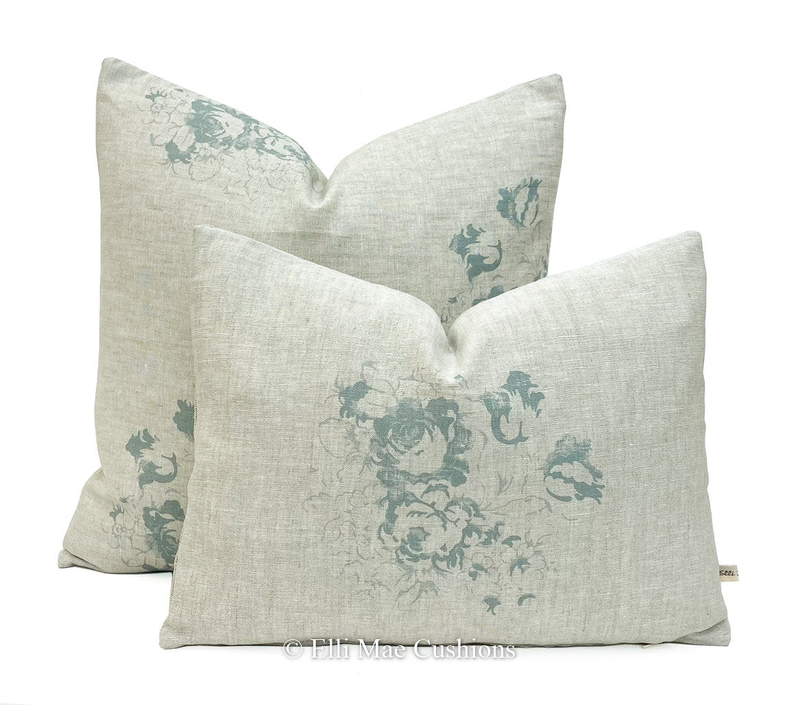 Cabbages and Roses Natural Hatley Shabby Chic Teal Sofa Cushion Pillow Cover