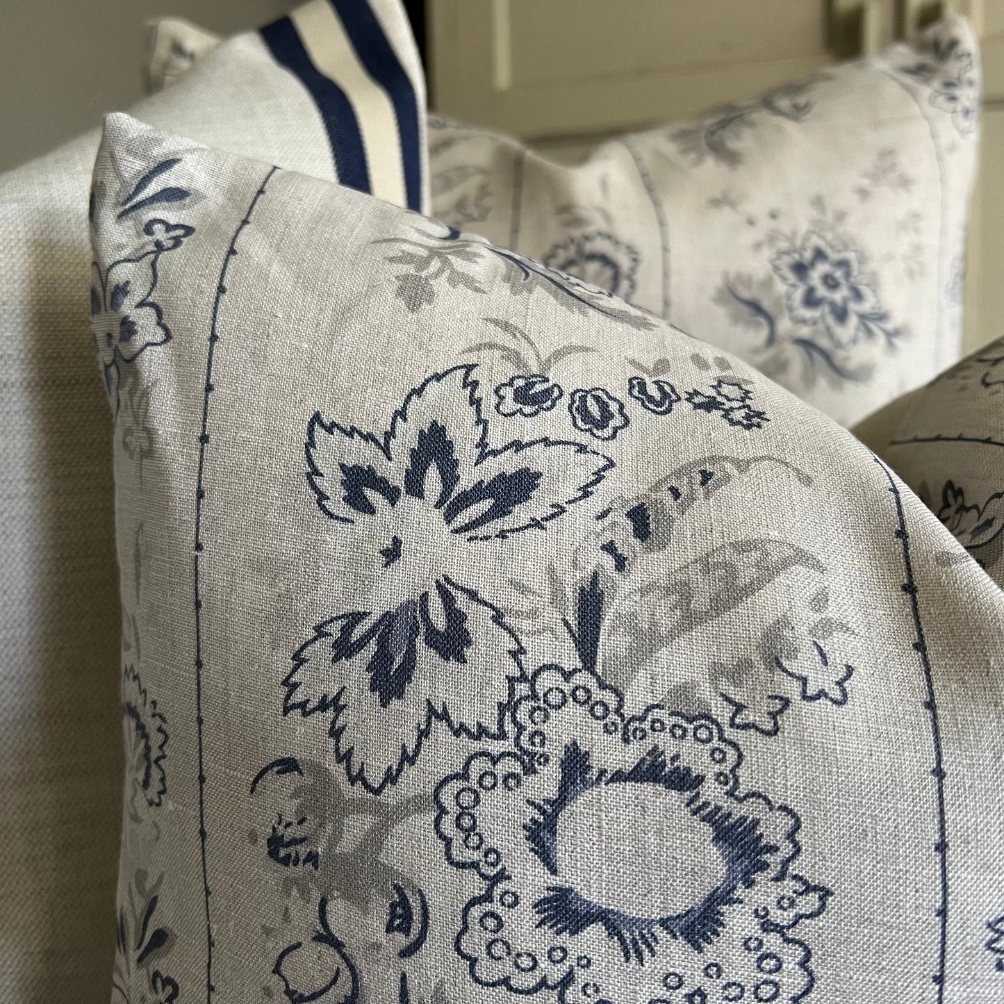 Cabbages and Roses India Rose Blue Luxury Designer Vintage Cushion Pillow Cover