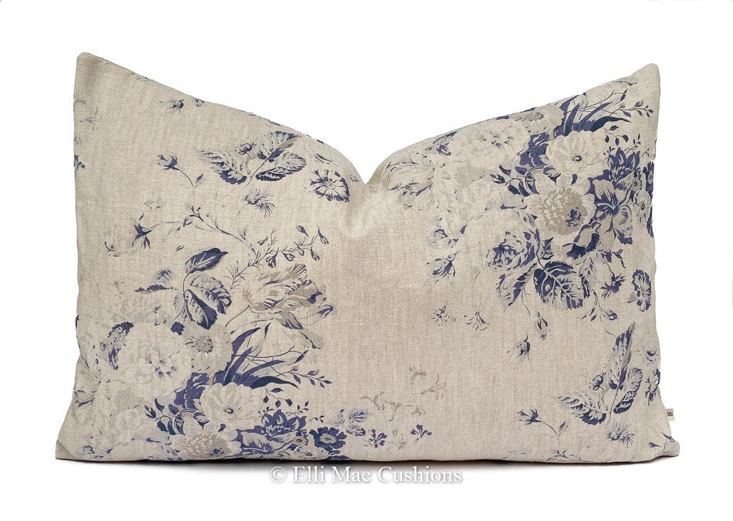 Cabbages and Roses Constance Designer Linen Navy Blue Vintage Shabby Chic Cushion Cover