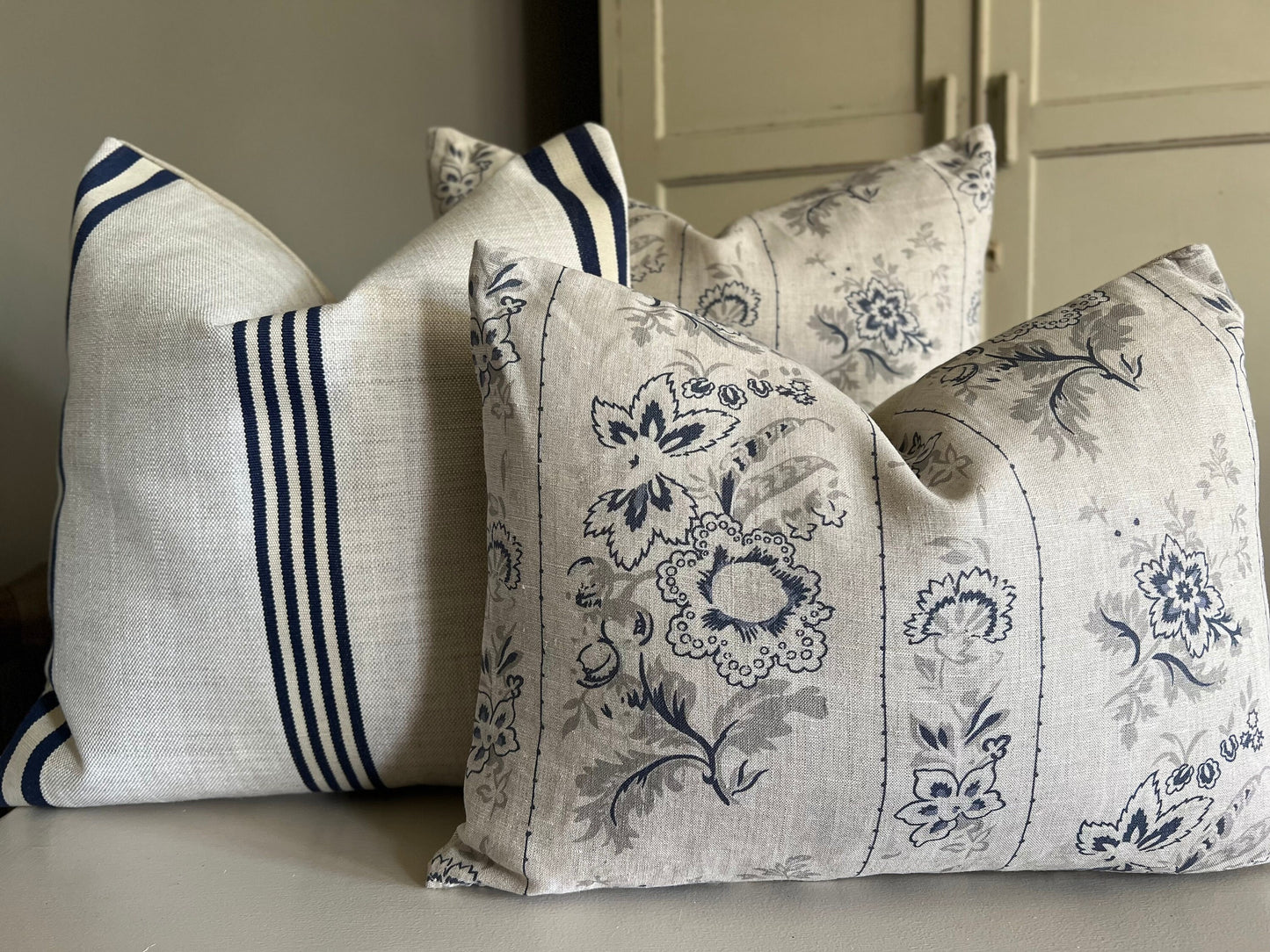 Cabbages and Roses India Rose Blue Luxury Designer Vintage Cushion Pillow Cover