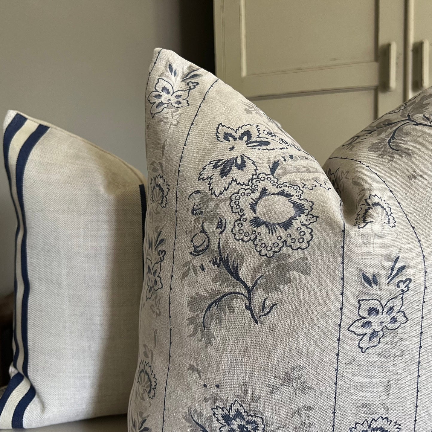 Cabbages and Roses India Rose Blue Luxury Designer Vintage Cushion Pillow Cover