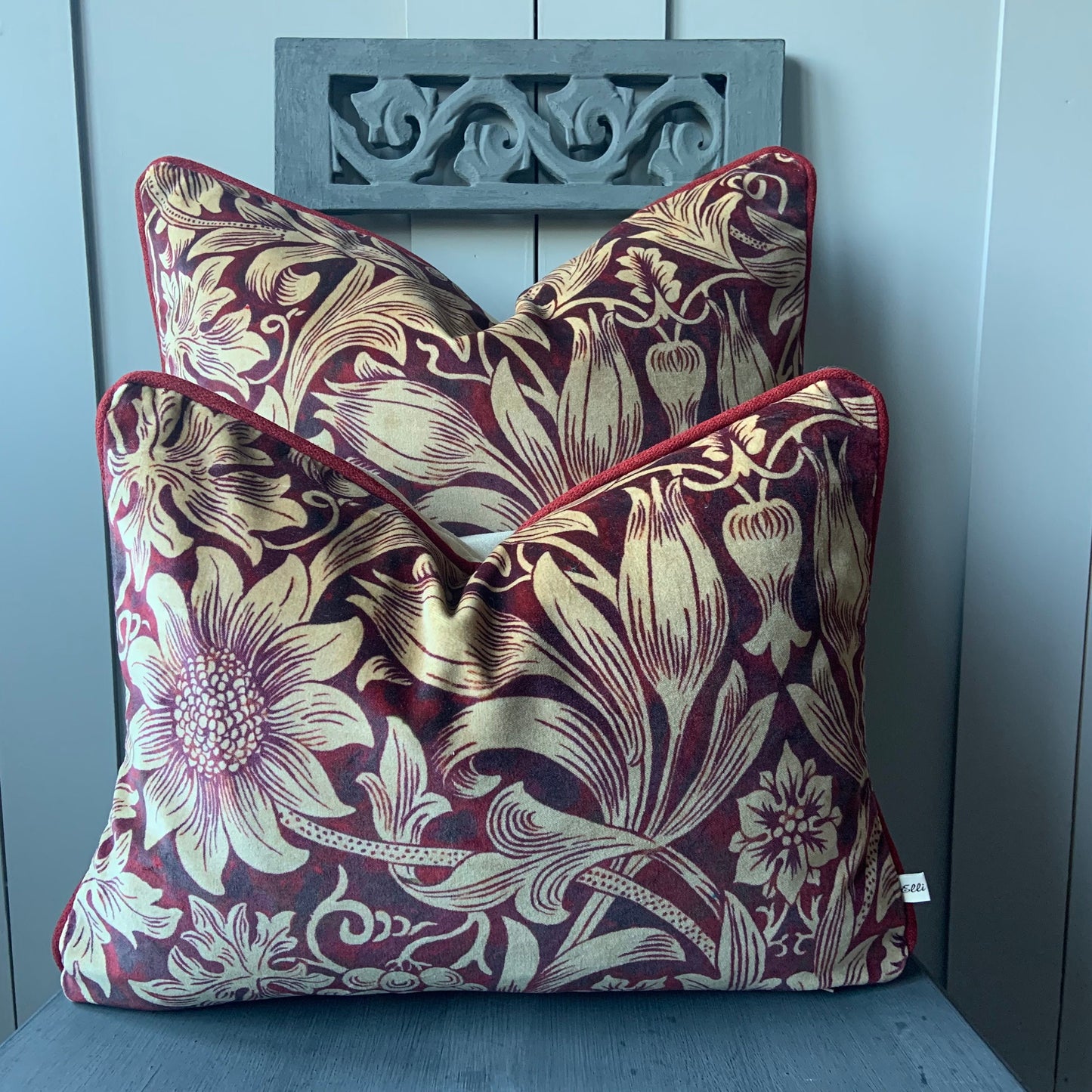 William Morris Luxury Designer Sunflower Red Velvet Vintage Cushion Pillow Throw Cover