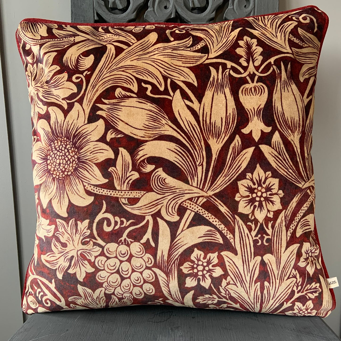 William Morris Luxury Designer Sunflower Red Velvet Vintage Cushion Pillow Throw Cover