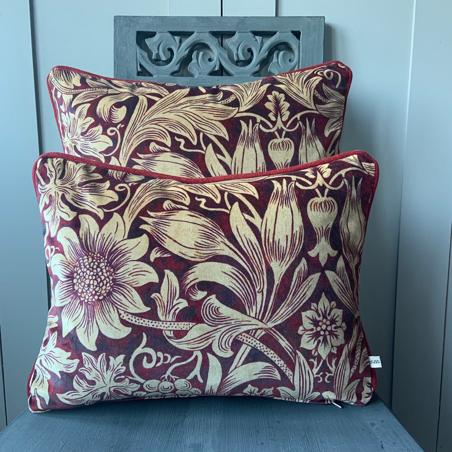 William Morris Luxury Designer Sunflower Red Velvet Vintage Cushion Pillow Throw Cover