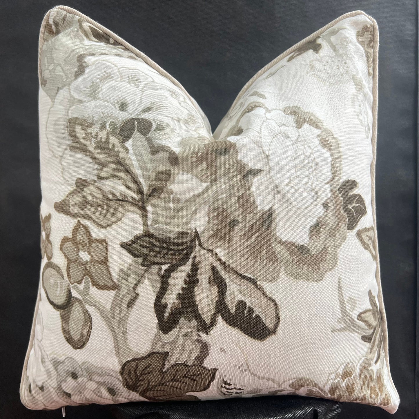 Schumacher Luxury Designer Bermuda Blossoms Beige Grey Cushion Pillow Sofa Cover