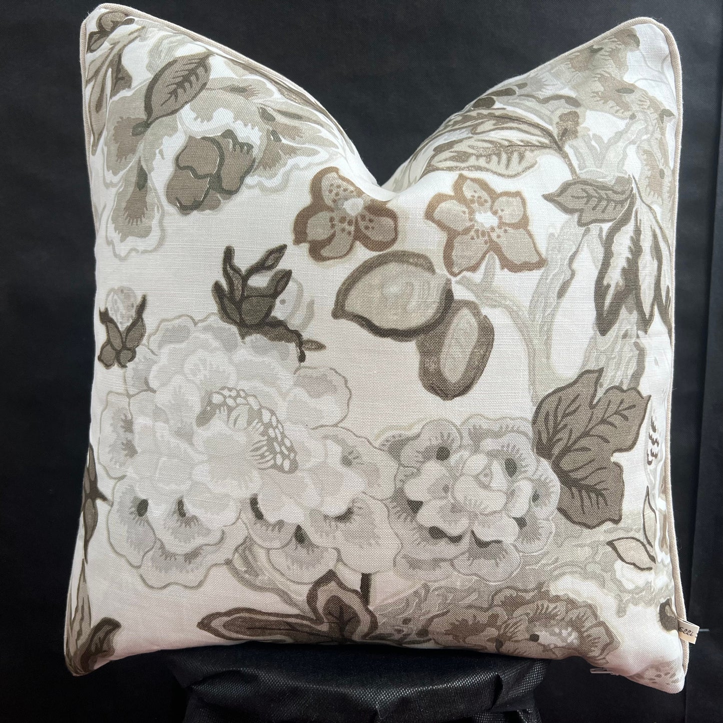 Schumacher Luxury Designer Bermuda Blossoms Beige Grey Cushion Pillow Sofa Cover