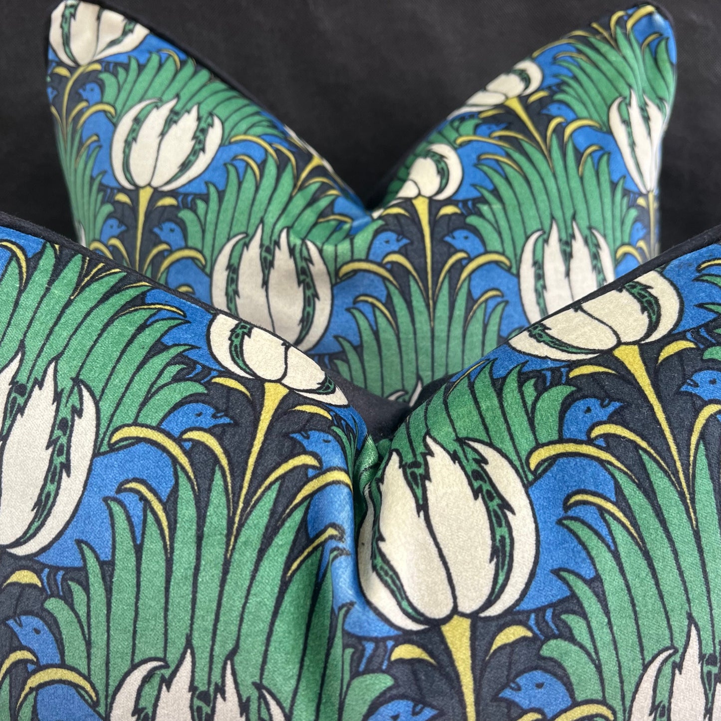 Sanderson Luxury Designer Tulip and Bird Blue Green Black Cushion Pillow Throw Cover