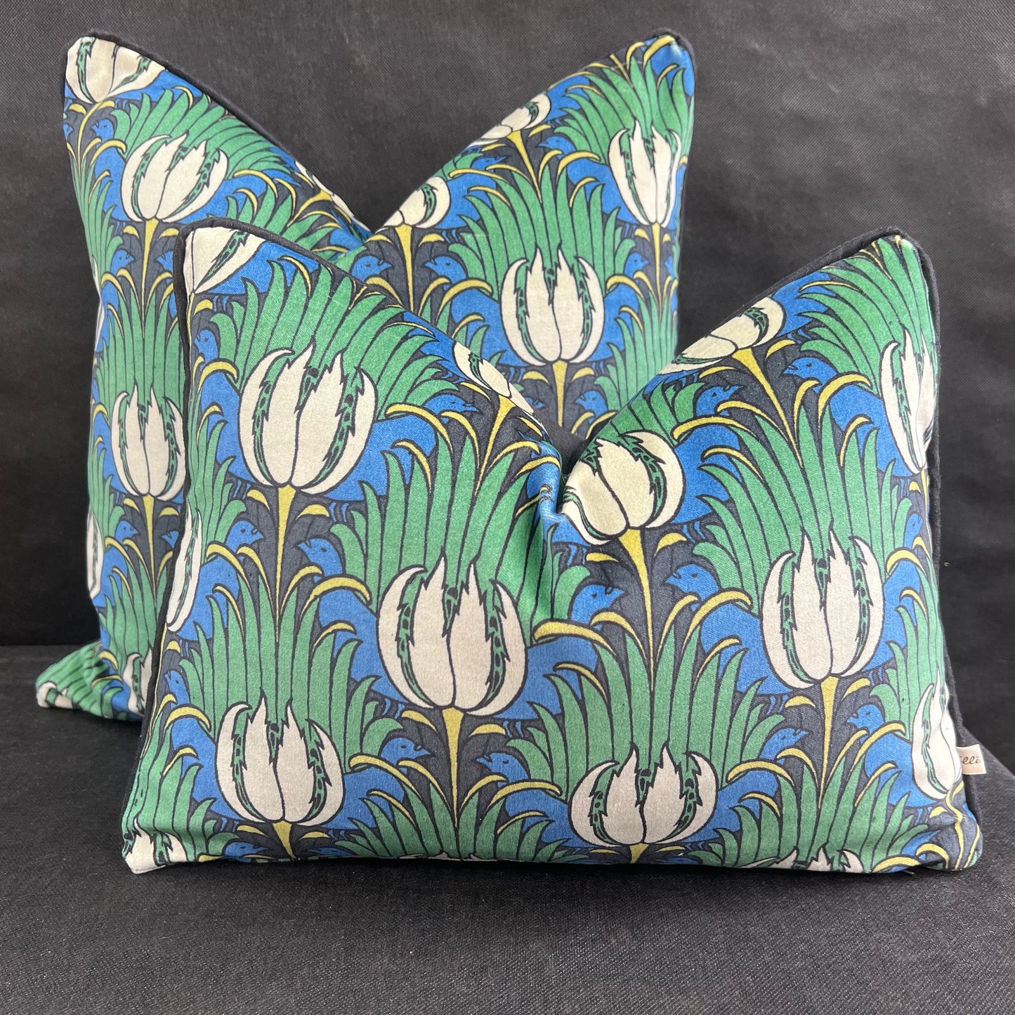 Sanderson Luxury Designer Tulip and Bird Blue Green Black Cushion Pillow Throw Cover