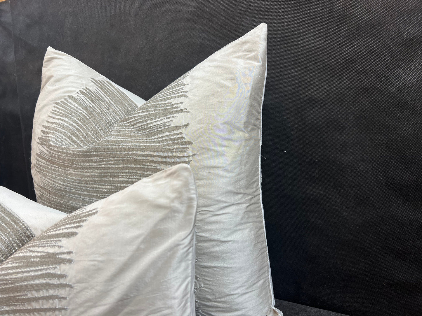 Ardecora Luce Embroidered Silver Contemporary Silk Fabric Designer Cushion Pillow Cover