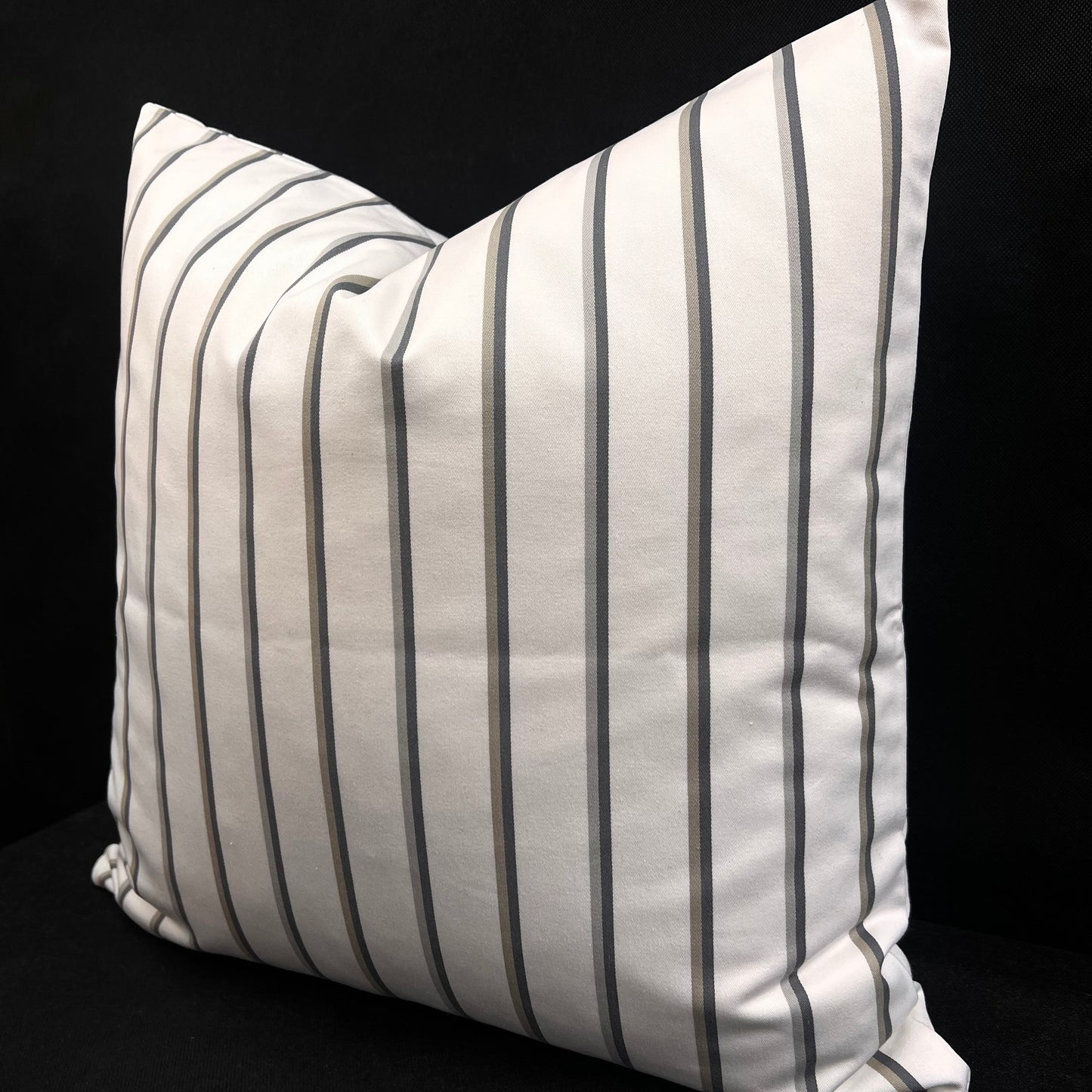 Luxury Designer White Grey Striped Cotton Fabric Cushion Pillow Throw Cover
