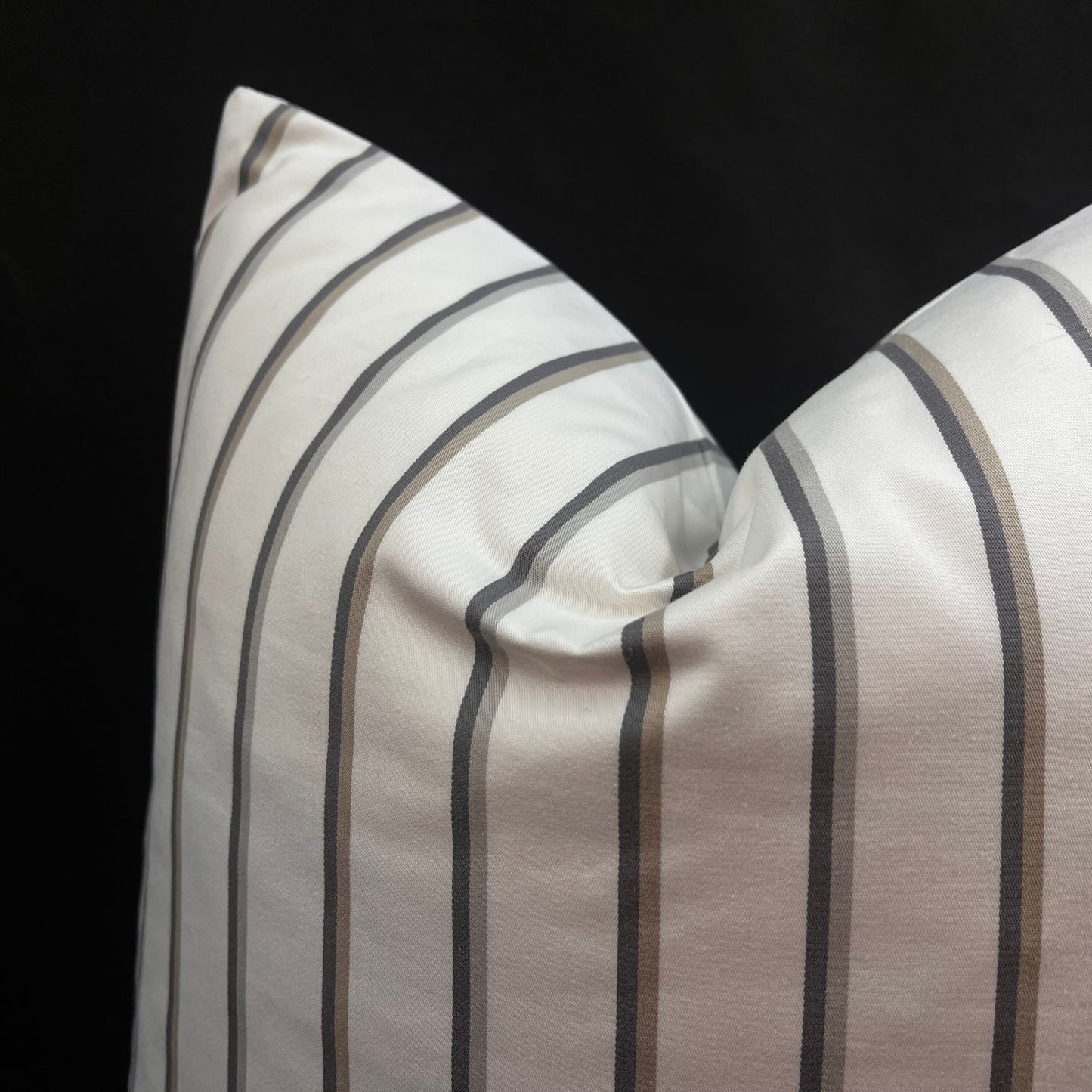 Luxury Designer White Grey Striped Cotton Fabric Cushion Pillow Throw Cover
