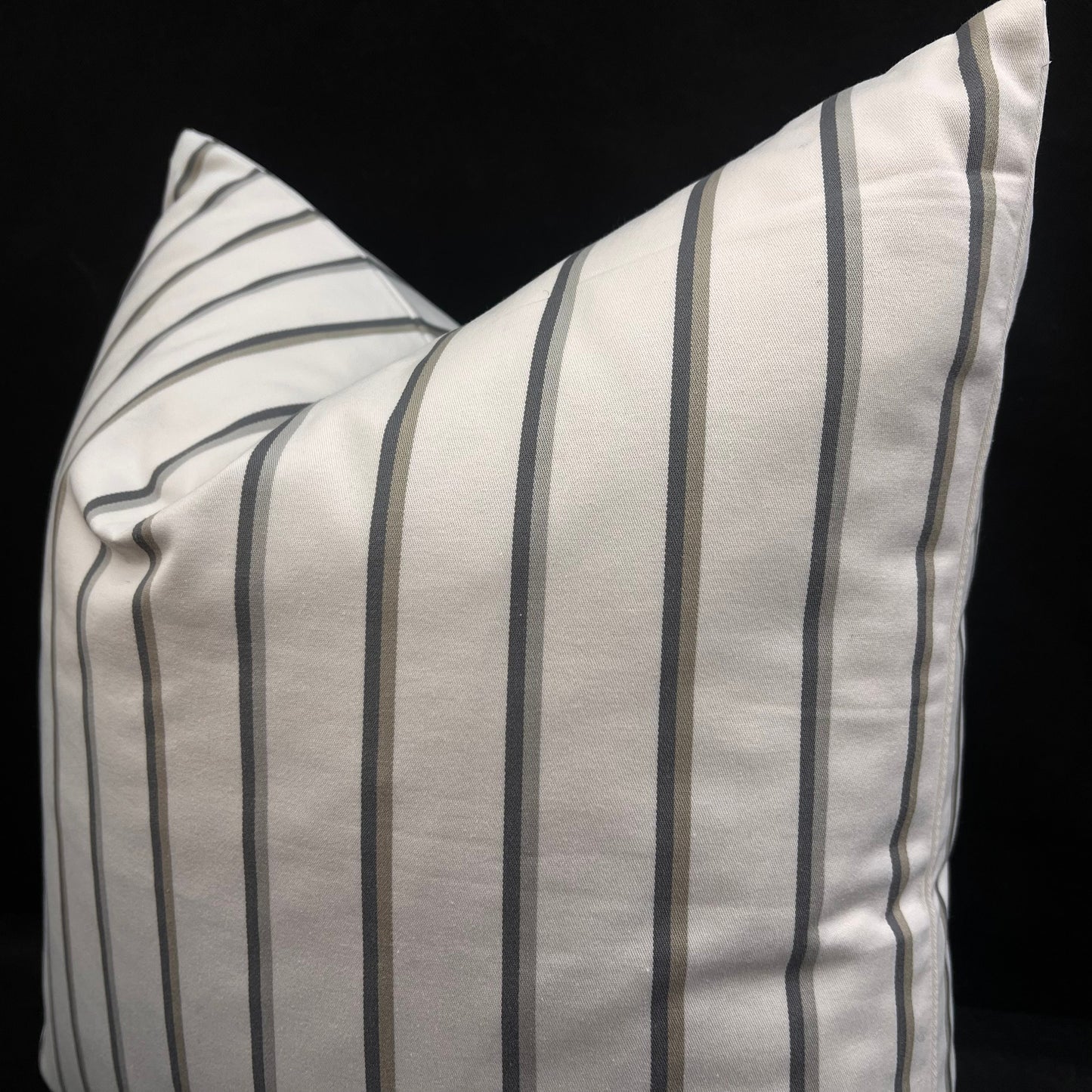 Luxury Designer White Grey Striped Cotton Fabric Cushion Pillow Throw Cover