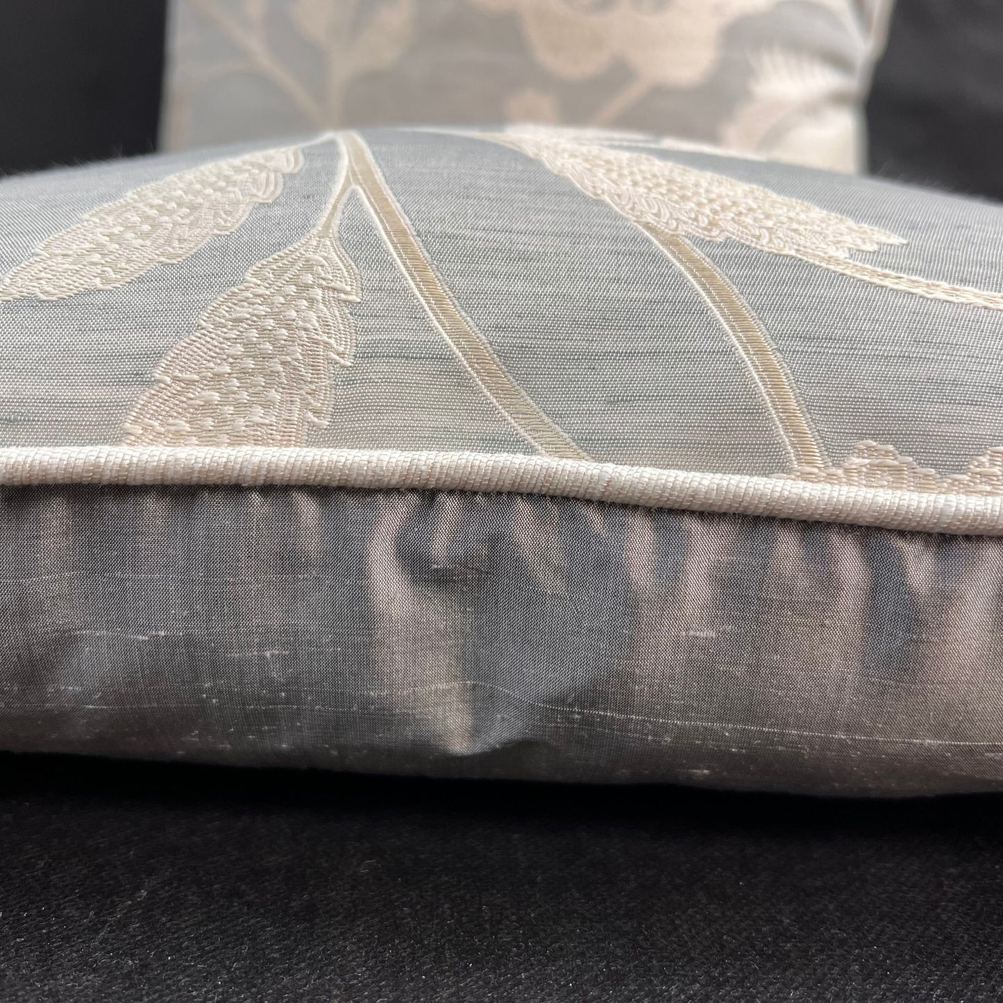 Colefax and Fowler Camille Luxury Designer Embroidered Pale Blue Grey Cushion Pillow Cover