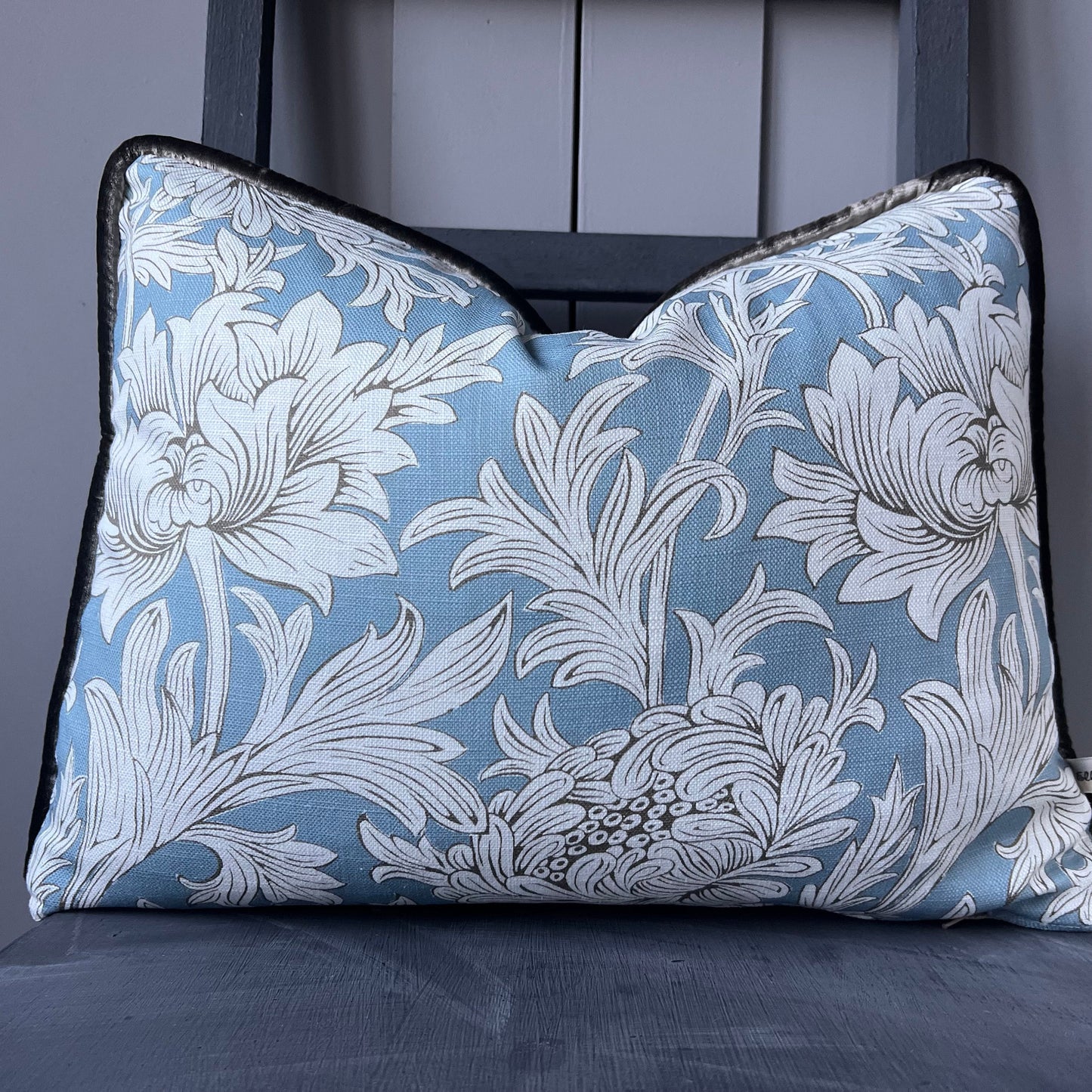 William Morris Chrysanthemum Toile Luxury Designer Fabric Vintage Blue Floral Cushion Pillow Cover