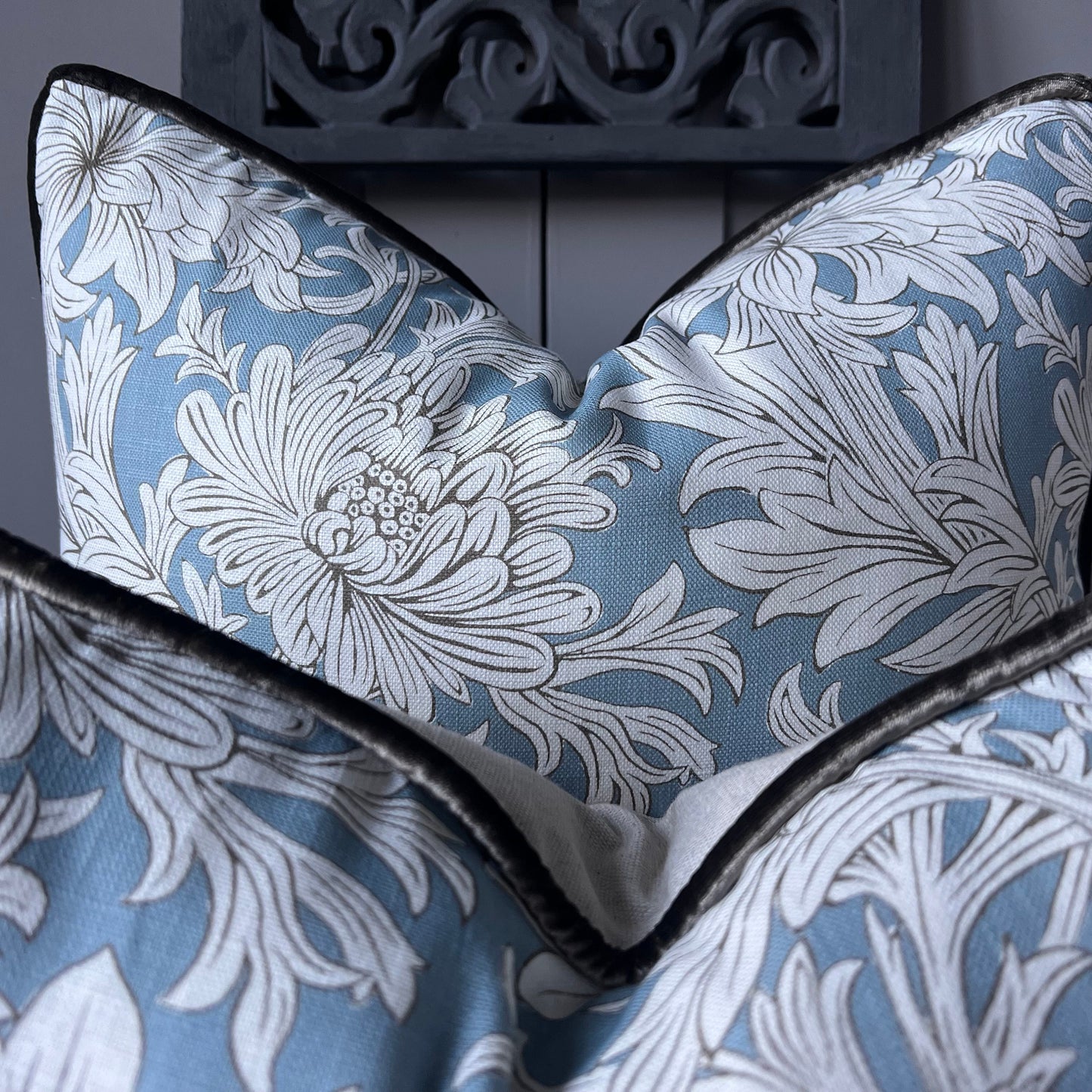 William Morris Chrysanthemum Toile Luxury Designer Fabric Vintage Blue Floral Cushion Pillow Cover