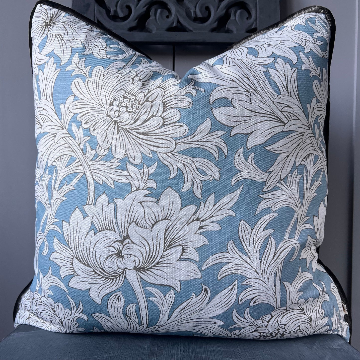 William Morris Chrysanthemum Toile Luxury Designer Fabric Vintage Blue Floral Cushion Pillow Cover