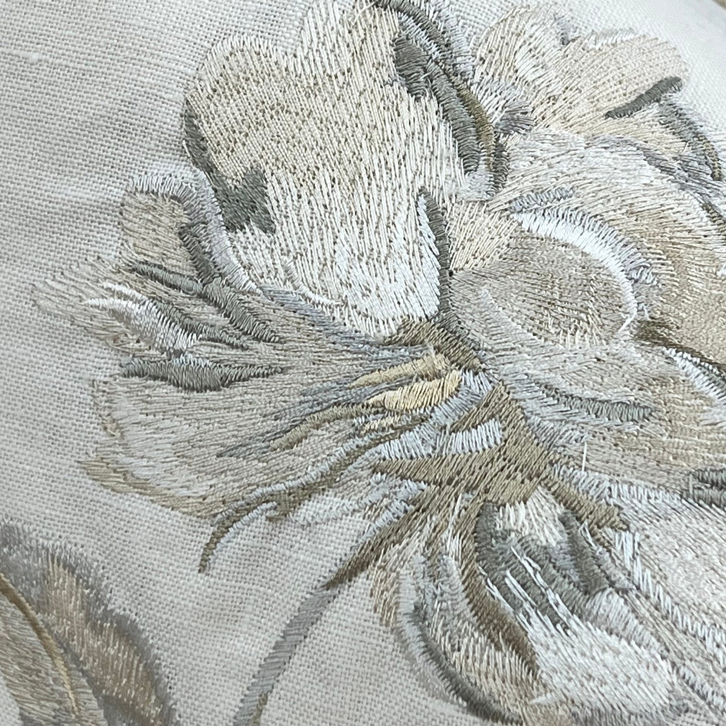 Jane Churchill Luxury Designer Cream Linen Embroidered Floral Fabric Cushion Pillow Cover