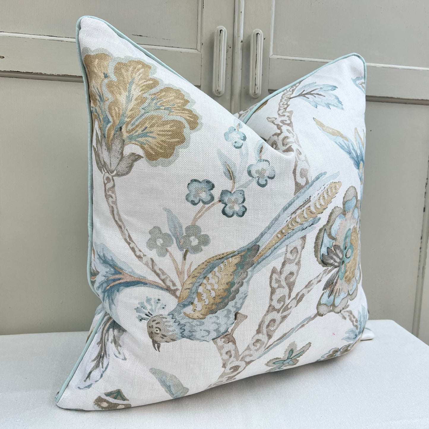 Colefax and Fowler Luxury Designer Belvedere Old Blue Painterley Tree of Life Designer Cushion Cover