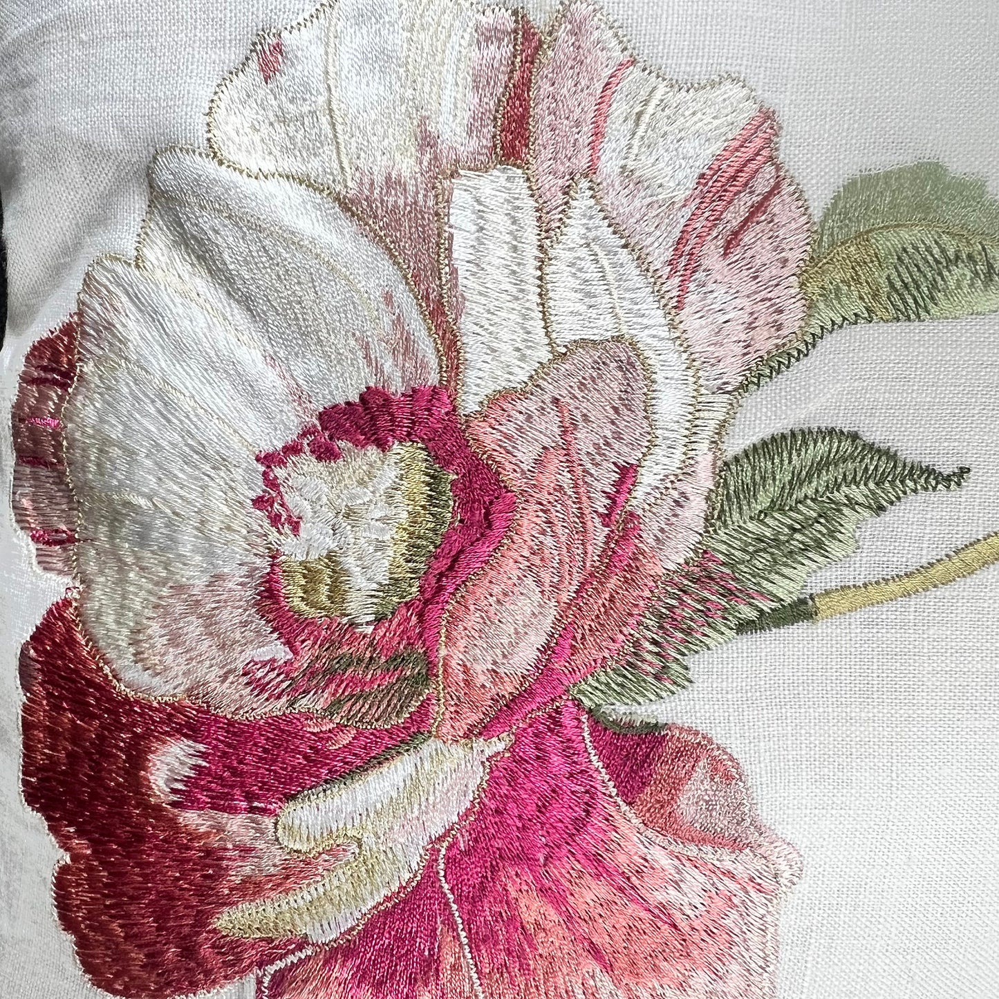 Jane Churchill Embroidered Floral Cream Double Sided Linen Cushion Pillow Throw Cover