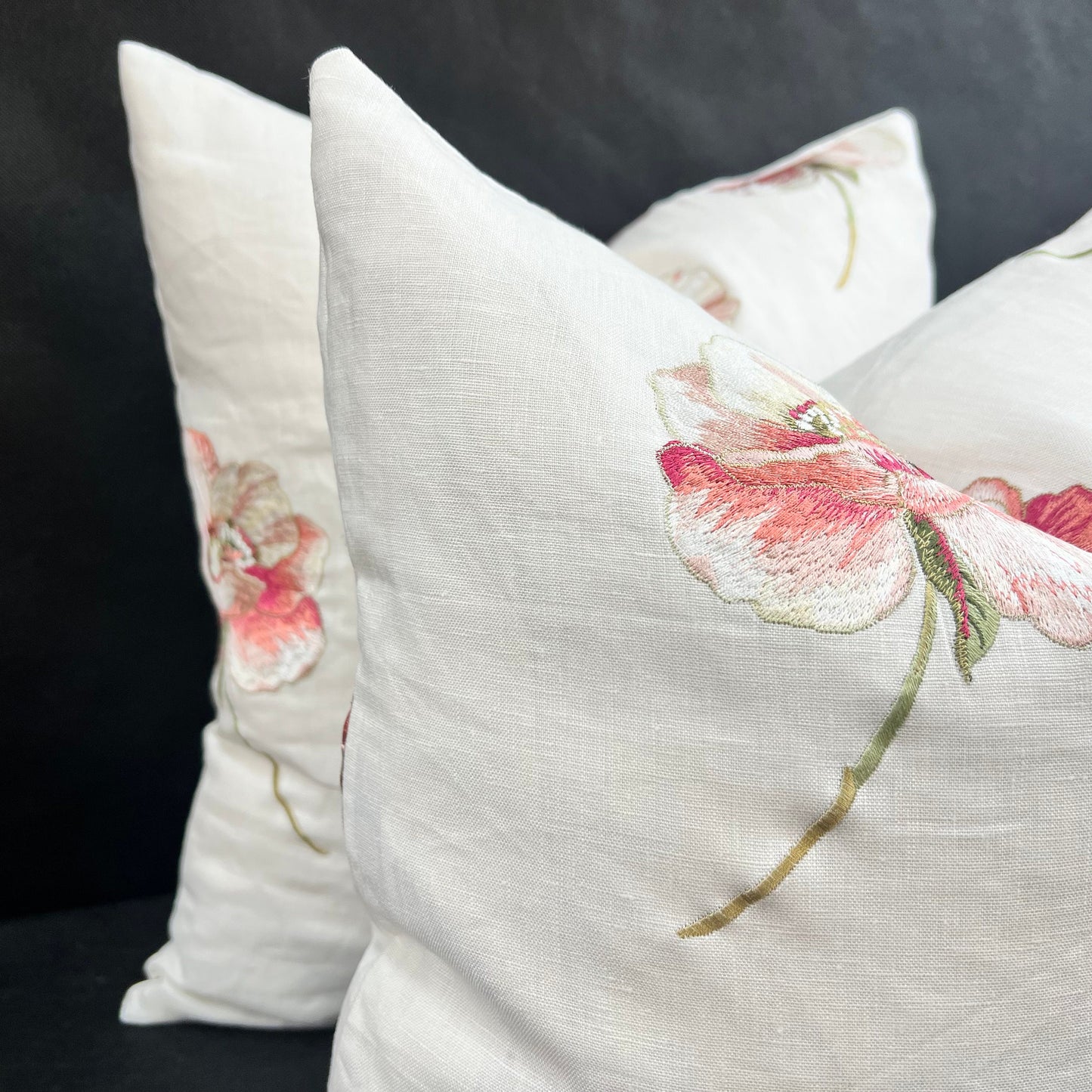 Jane Churchill Embroidered Floral Cream Double Sided Linen Cushion Pillow Throw Cover