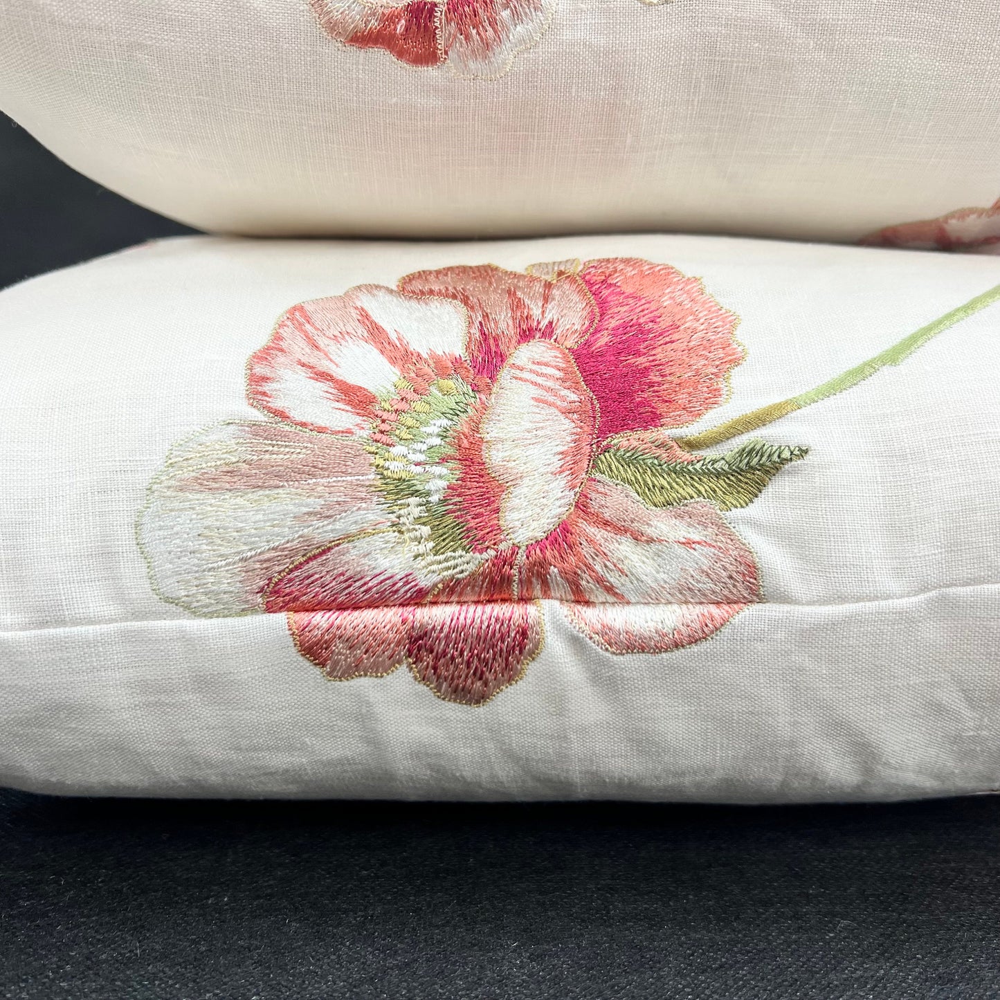 Jane Churchill Embroidered Floral Cream Double Sided Linen Cushion Pillow Throw Cover
