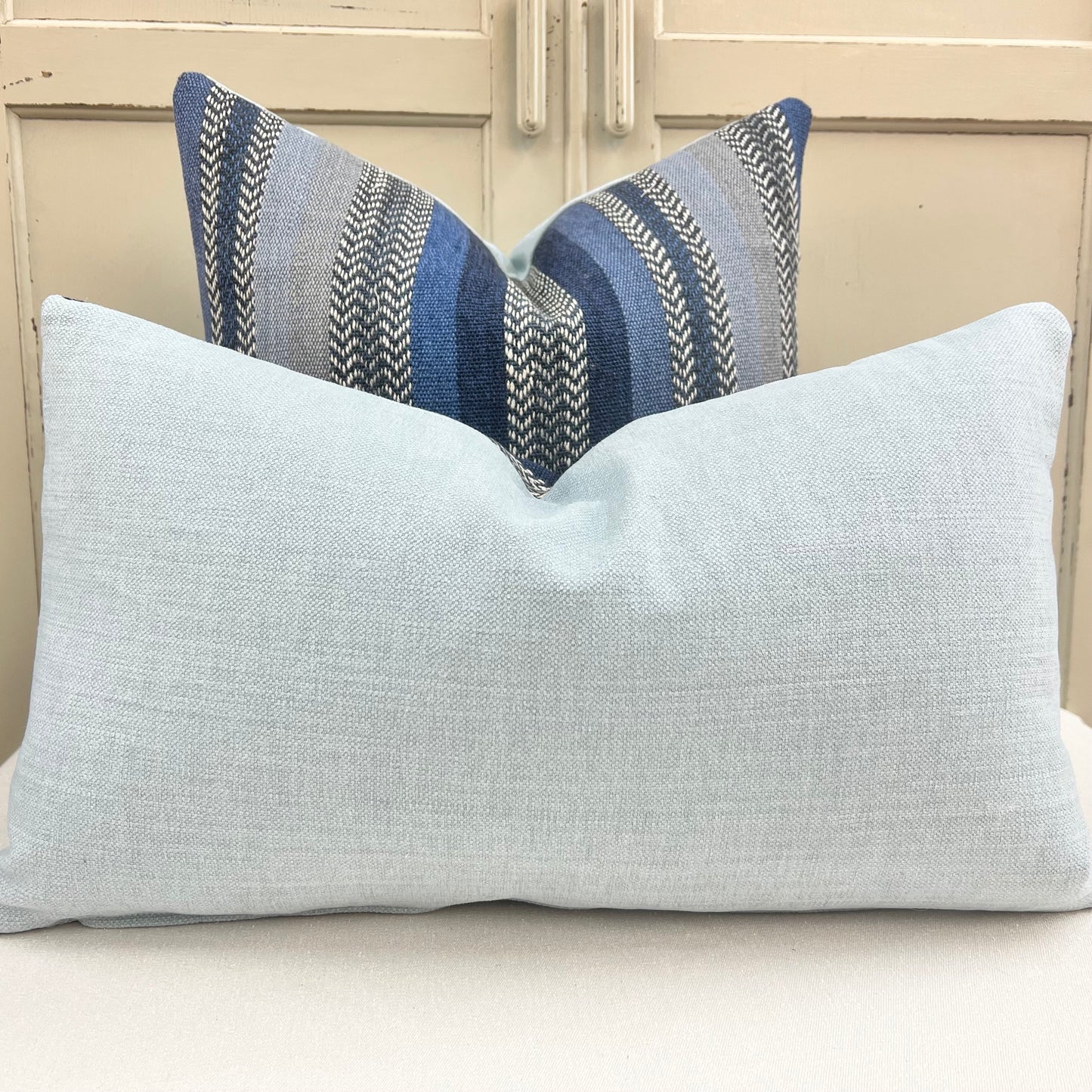 William Yeoward Striped Blue Grey Weave Fabric Cushion Pillow Cover