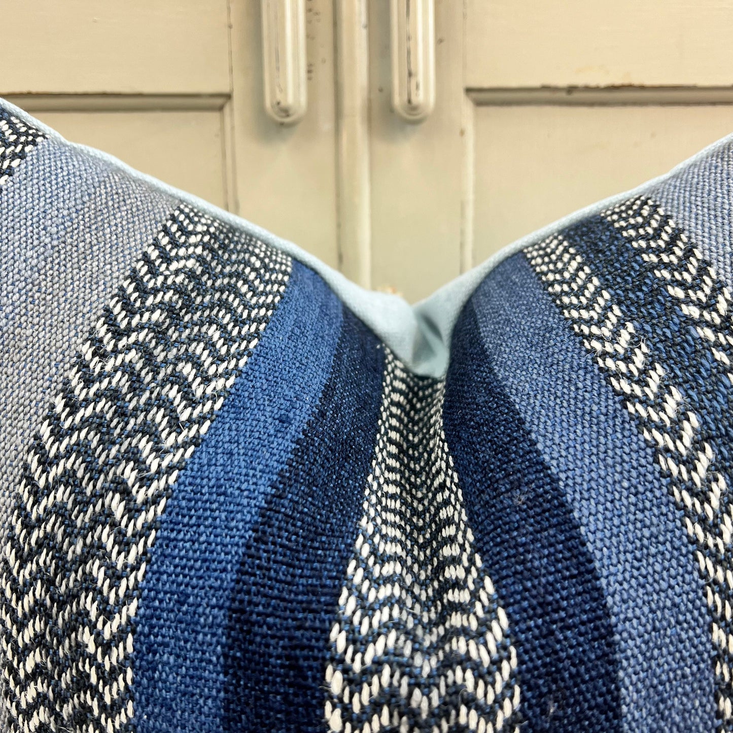 William Yeoward Striped Blue Grey Weave Fabric Cushion Pillow Cover